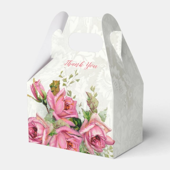 Vintage Pink Wedding Roses Favour Box (Front Side)