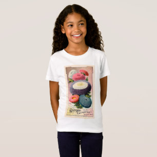 Vintage Pink White Aster Flowers Painting T-Shirt