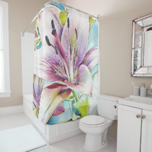 Vintage pink white azalea flower watercolor shower curtain