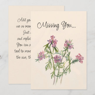 Vintage Pink Wildflowers Botanical Missing You Card