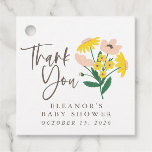 Vintage Pink Yellow Floral Custom Baby Thank You Favour Tags