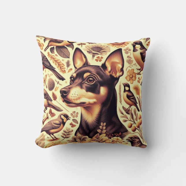 Vintage Pinscher Illustration Cushion (Front)