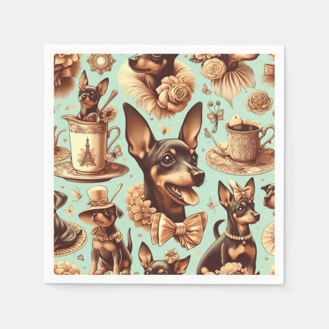 Vintage Pinscher Seamless Illustration Napkin (Front)