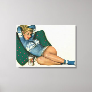 Vintage Pinup Girl Original Colouring 12 Canvas Print
