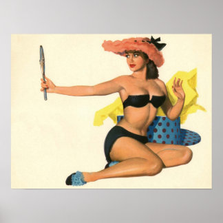 Vintage Pinup Girl Original Colouring 21 Poster