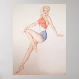 Vintage Pinup Girl Original Colouring 5 Poster