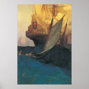 Vintage Pirate, Attack on a Galleon by Howard Pyle Poster