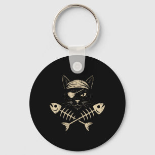 Vintage Pirate Black Cat Crossbones Halloween Key Ring
