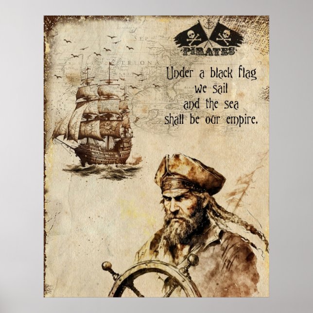Vintage pirate captain and ship  poster (Front)