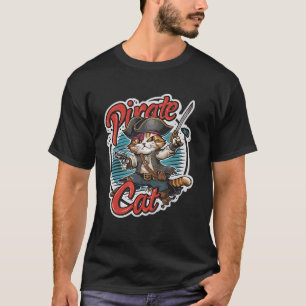 Vintage Pirate Cat Funny Halloween Cat Jolly Roger T-Shirt