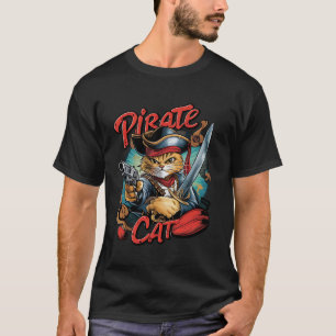 Vintage Pirate Cat Funny Halloween Cat Jolly Roger T-Shirt