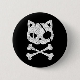 Vintage Pirate Cat Kitten Halloween Skull Cross Bo 6 Cm Round Badge