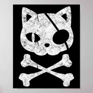 Vintage Pirate Cat Kitten Halloween Skull Cross Bo Poster