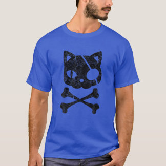 Vintage Pirate Cat Kitten Halloween Skull Cross Bo T-Shirt