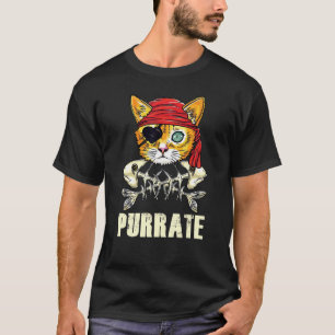 Vintage Pirate Cat Skull And Crossbones Halloween T-Shirt
