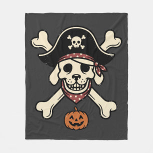 Vintage Pirate Dog Halloween Skull Cross Bones Fleece Blanket