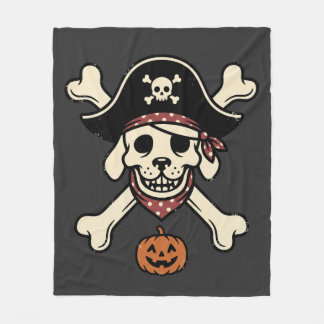 Vintage Pirate Dog Halloween Skull Cross Bones Fleece Blanket