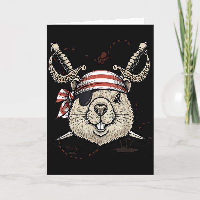Vintage Pirate Groundhog And Crossbones  Card (Front)