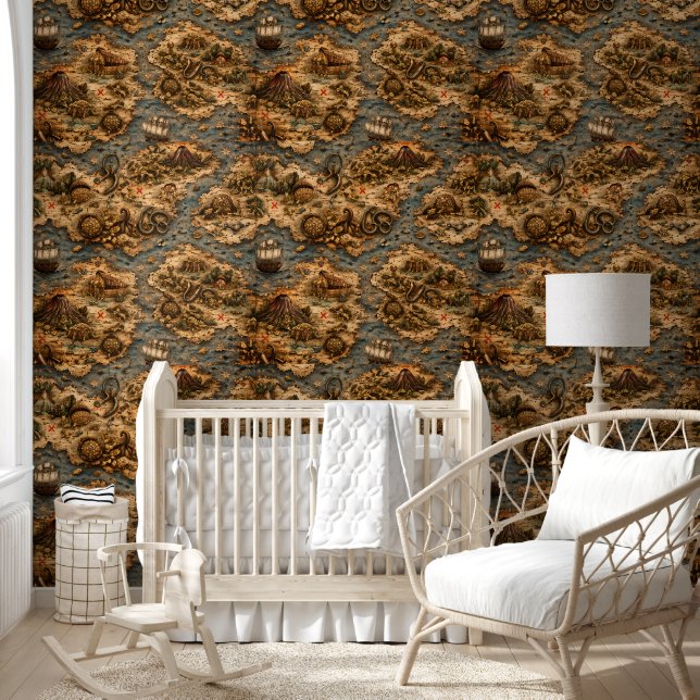 Vintage pirate nautical pattern, rustic treasure a wallpaper (Kids)