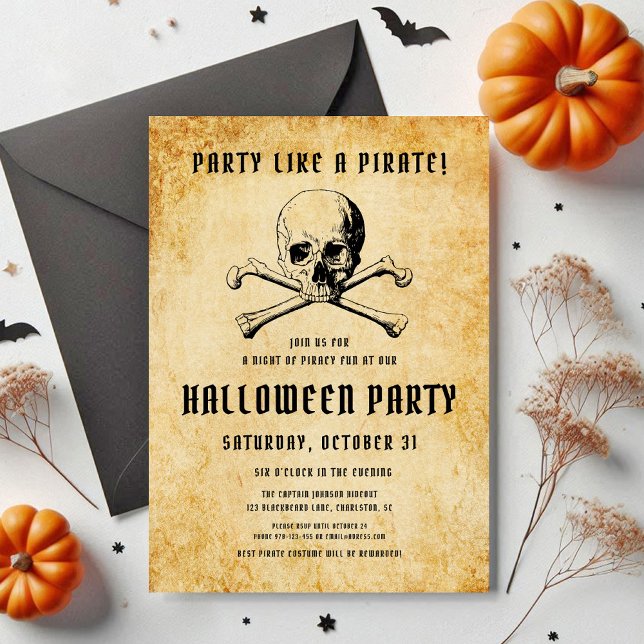Vintage Pirate Party Skull & Bones Halloween Invitation (Vintage Pirate Party Skull & Bones Halloween Invitation)