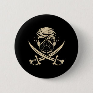 Vintage Pirate Pug Crossbones Dog Lover 6 Cm Round Badge