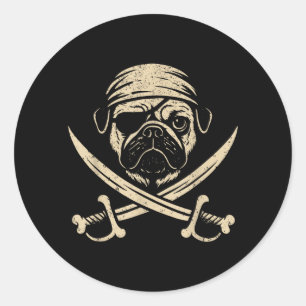 Vintage Pirate Pug Crossbones Dog Lover Classic Round Sticker