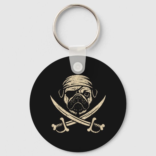Vintage Pirate Pug Crossbones Dog Lover Key Ring (Front)
