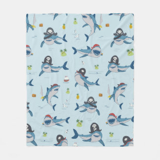 Vintage pirate shark funny sea animal wild hand dr fleece blanket