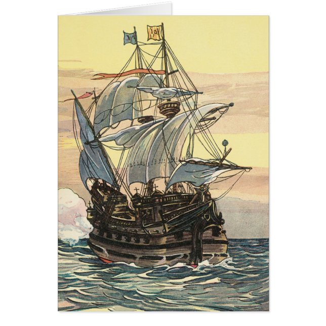 Vintage Pirate Ship, Galleon Sailing on the Ocean (Front)