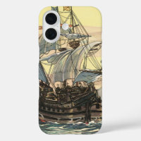 Vintage Pirate Ship, Galleon Sailing on the Ocean