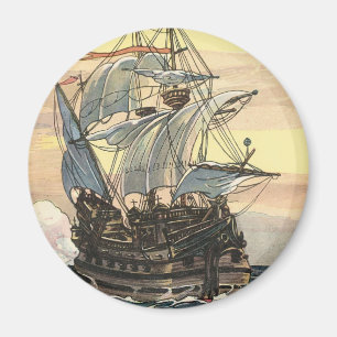 Vintage Pirate Ship, Galleon Sailing on the Ocean Magnet