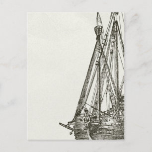 Vintage Pirate Ship Illustration Post Card
