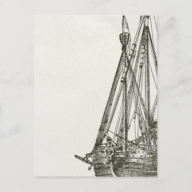 Vintage Pirate Ship Illustration Post Card (Front)
