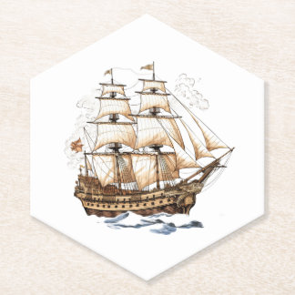 Vintage Pirate Ship Paper Coaster