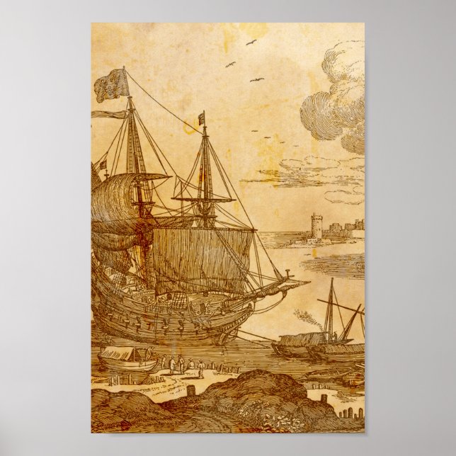 Vintage Pirate Ship Poster (Front)