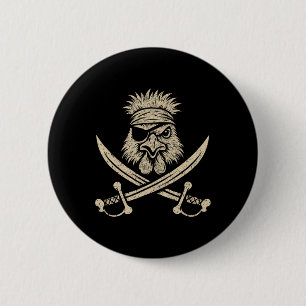 Vintage Pirate Silkie Chicken And Crossbones Farm 6 Cm Round Badge