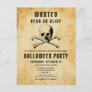 Vintage Pirate Skull And Bones Halloween Invitation Postcard