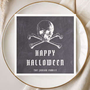 Vintage Pirate Skull & Bones Black Halloween Napkin