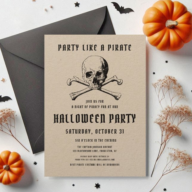 Vintage Pirate Skull & Bones Halloween Invitation (Vintage Pirate Skull & Bones Halloween Invitation)
