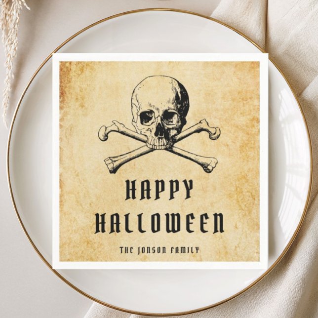 Vintage Pirate Skull & Bones Halloween  Napkin (Vintage Pirate Skull & Bones Halloween Napkins)