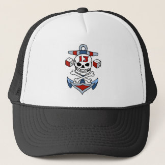 Vintage Pirate Skull, Crossbones, Anchor, Dice Trucker Hat