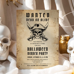 Vintage Pirate Skull Halloween Dinner Party Invitation