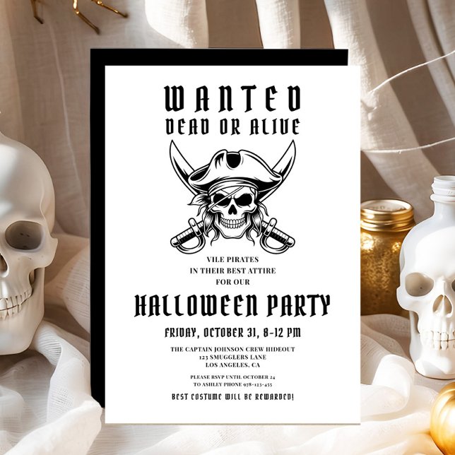 Vintage Pirate Skull Halloween Party  Invitation (Vintage Pirate Skull Halloween Party Invitation)