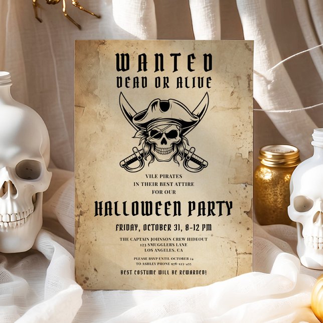 Vintage Pirate Skull Halloween Party  Invitation (Vintage Pirate Skull Halloween Party Invitation)
