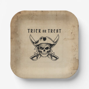 Vintage Pirate Skull Trick Or Treat Halloween Paper Plate