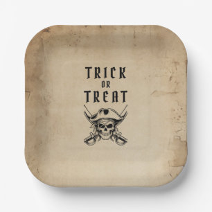 Vintage Pirate Skull Trick Or Treat Halloween Paper Plate