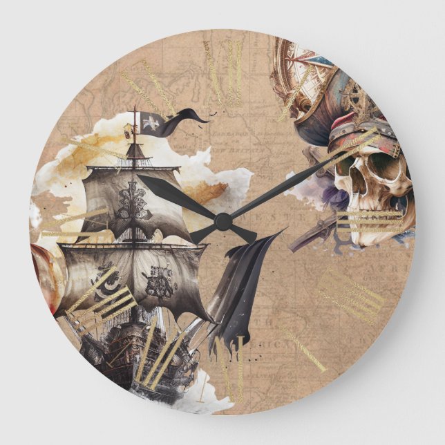 Vintage Pirate Theme Large Clock (Front)