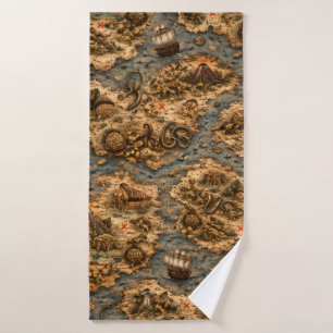 Vintage pirate treasure map beach towel