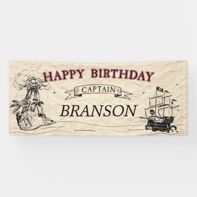 Vintage Pirate Treasure Map Happy Birthday Banner (Horizontal)