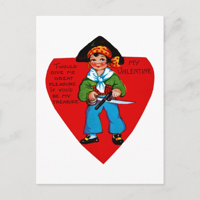 Vintage Pirate Valentine Holiday Postcard (Front)